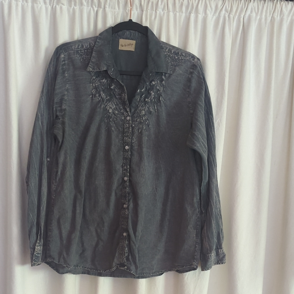 Distressed Button-down Women's Shirt With Heart 'Patch'